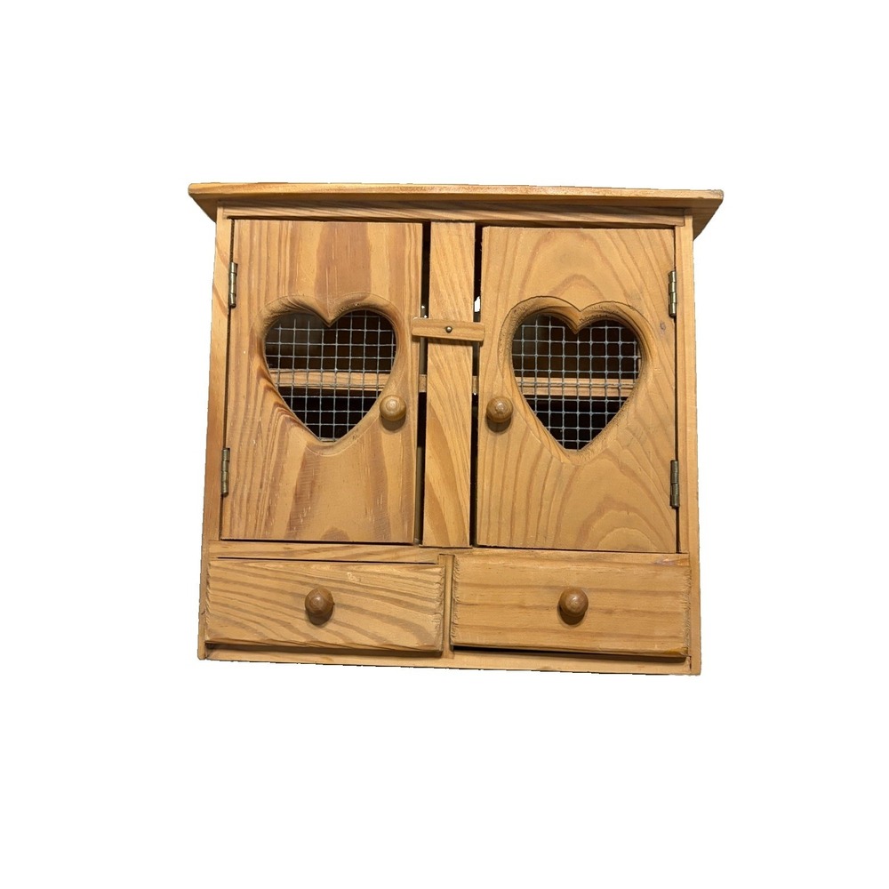 VTG Handmade Heart Wooden Small Hanging Cabinet Cottagecore Doors Farmhouse